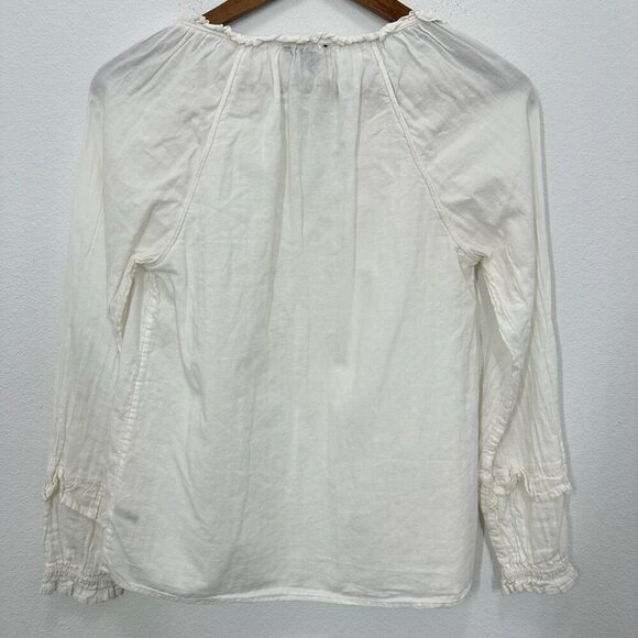 Paige Size XS White Tailynn V Neck Peasant Blouse Boho Cotton Tassle - Picture 3 of 9
